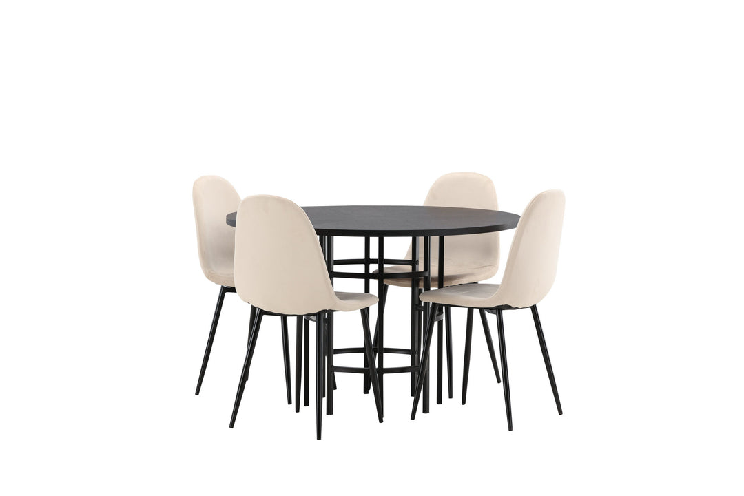 Venture Home Copenhagen Dining Table - Black / Black Veneer +Polar Dining Chair - Black legs / Beige Velvet _4