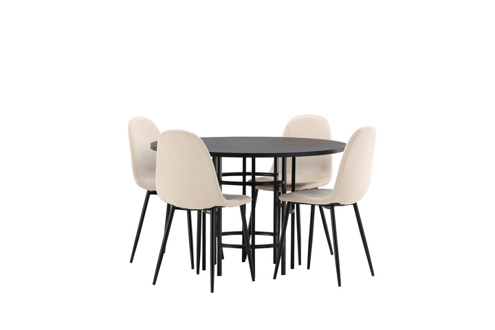 Venture Home Copenhagen Dining Table - Black / Black Veneer +Polar Dining Chair - Black legs / Beige Velvet _4