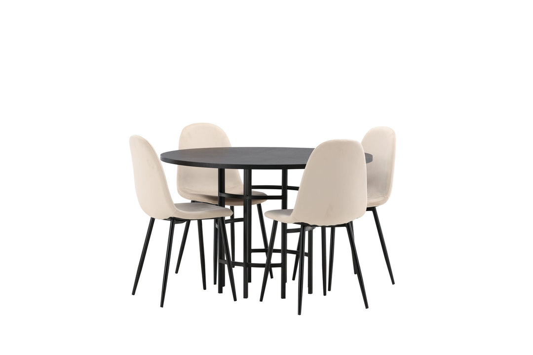 Venture Home Copenhagen Dining Table - Black / Black Veneer +Polar Dining Chair - Black legs / Beige Velvet _4