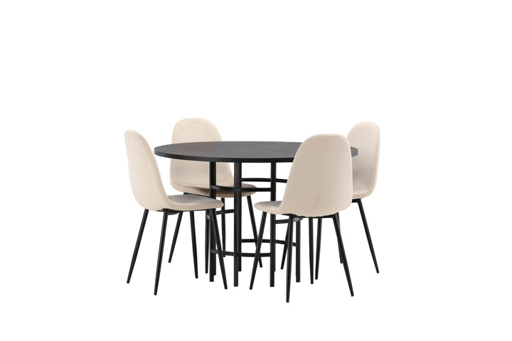 Venture Home Copenhagen Dining Table - Black / Black Veneer +Polar Dining Chair - Black legs / Beige Velvet _4