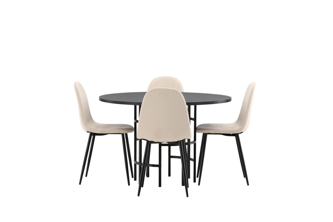 Venture Home Copenhagen Dining Table - Black / Black Veneer +Polar Dining Chair - Black legs / Beige Velvet _4