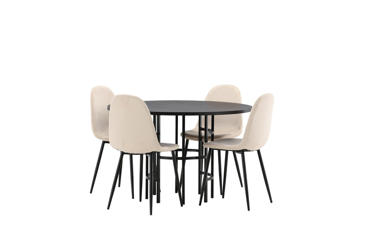 Venture Home Copenhagen Dining Table - Black / Black Veneer +Polar Dining Chair - Black legs / Beige Velvet _4