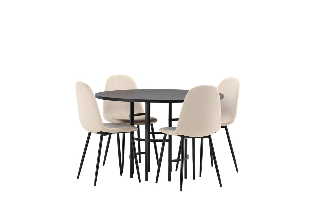 Venture Home Copenhagen Dining Table - Black / Black Veneer +Polar Dining Chair - Black legs / Beige Velvet _4