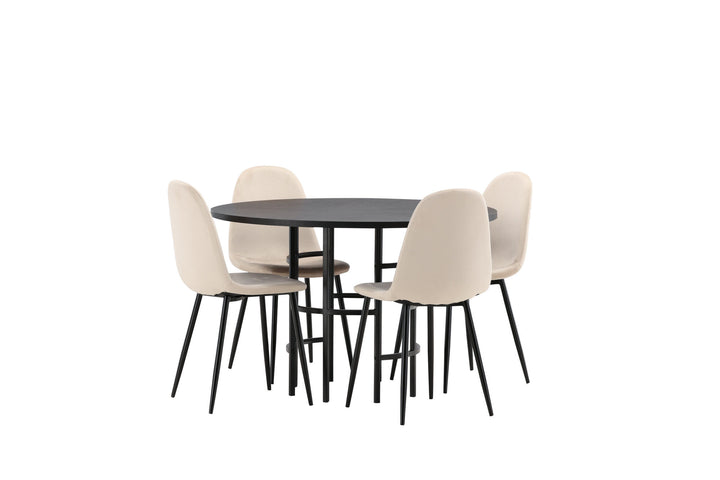 Venture Home Copenhagen Dining Table - Black / Black Veneer +Polar Dining Chair - Black legs / Beige Velvet _4