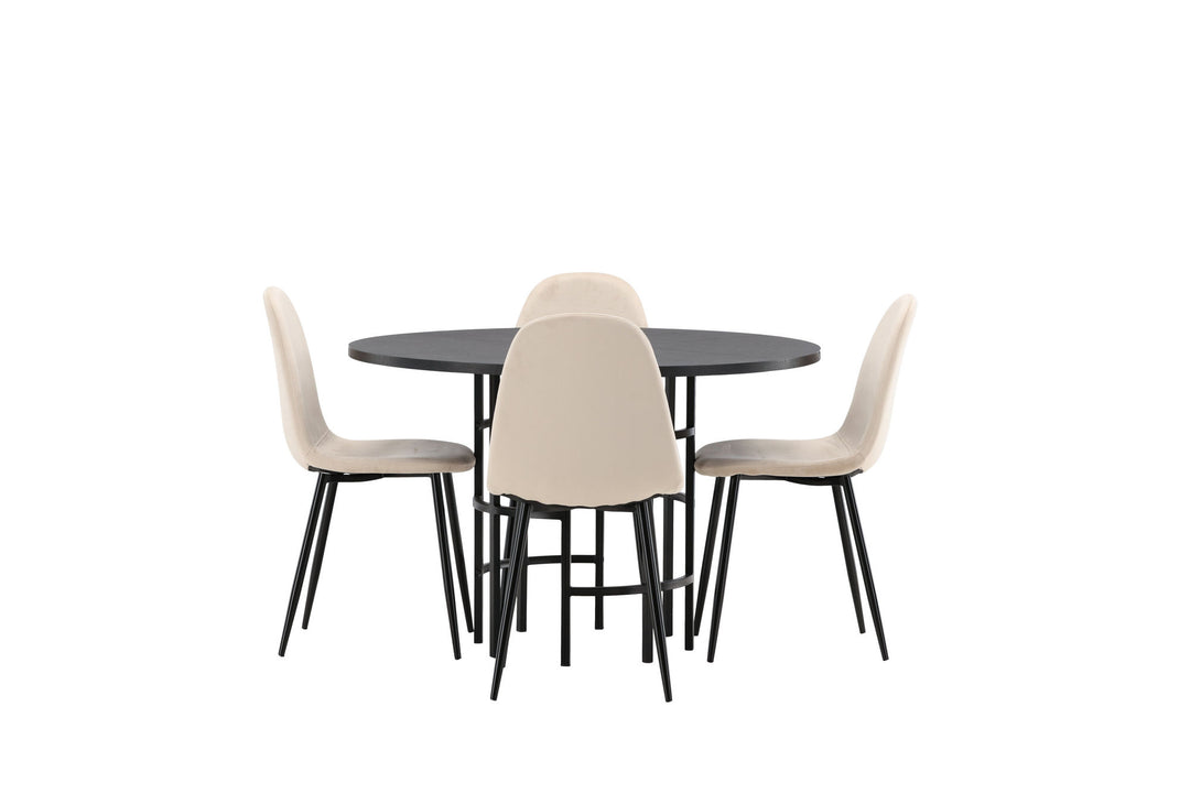 Venture Home Copenhagen Dining Table - Black / Black Veneer +Polar Dining Chair - Black legs / Beige Velvet _4