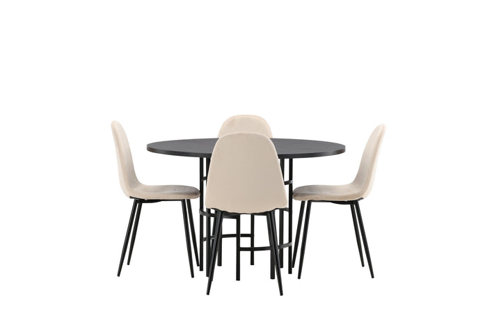 Venture Home Copenhagen Dining Table - Black / Black Veneer +Polar Dining Chair - Black legs / Beige Velvet _4
