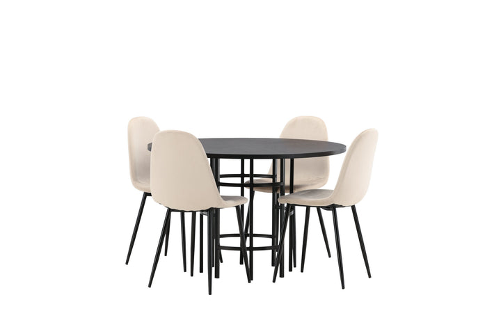 Venture Home Copenhagen Dining Table - Black / Black Veneer +Polar Dining Chair - Black legs / Beige Velvet _4