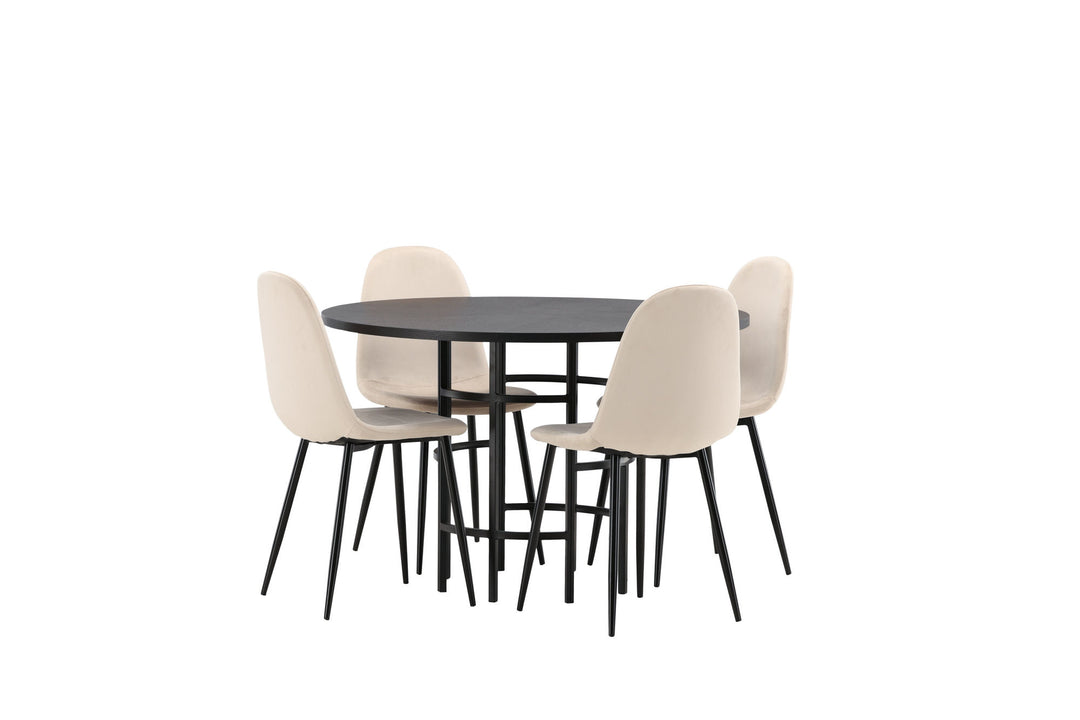Venture Home Copenhagen Dining Table - Black / Black Veneer +Polar Dining Chair - Black legs / Beige Velvet _4