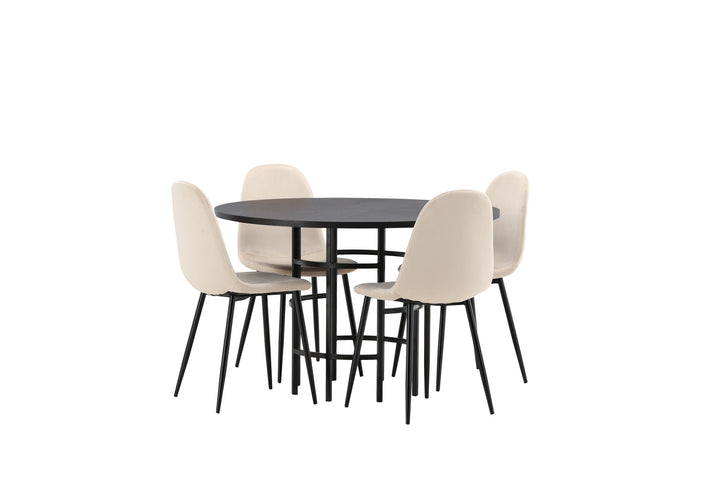 Venture Home Copenhagen Dining Table - Black / Black Veneer +Polar Dining Chair - Black legs / Beige Velvet _4