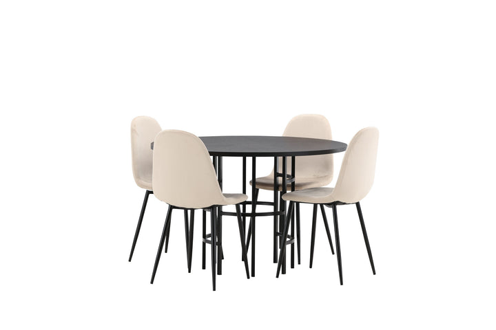 Venture Home Copenhagen Dining Table - Black / Black Veneer +Polar Dining Chair - Black legs / Beige Velvet _4