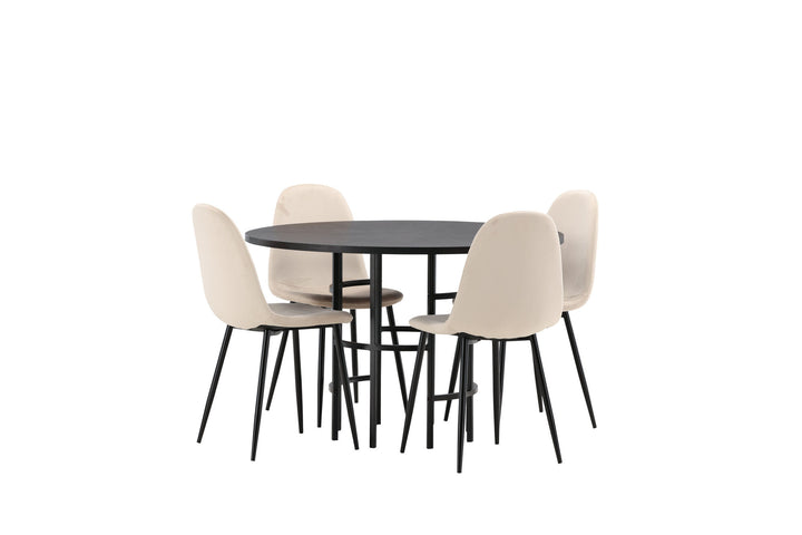 Venture Home Copenhagen Dining Table - Black / Black Veneer +Polar Dining Chair - Black legs / Beige Velvet _4