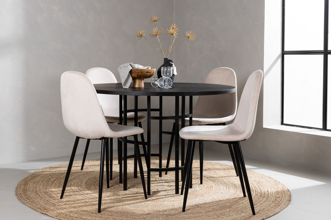 Venture Home Copenhagen Dining Table - Black / Black Veneer +Polar Dining Chair - Black legs / Beige Velvet _4
