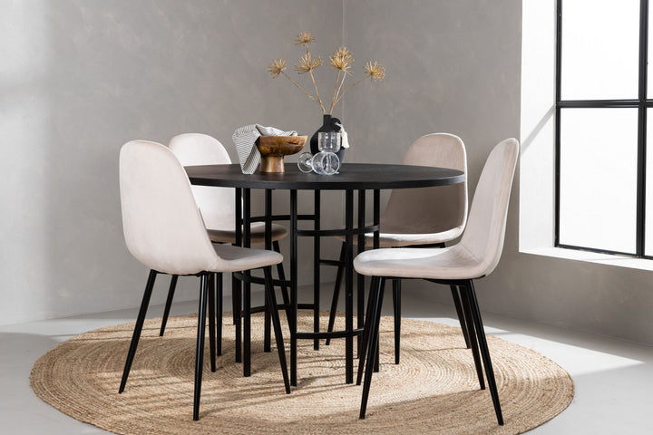 Venture Home Copenhagen Dining Table - Black / Black Veneer +Polar Dining Chair - Black legs / Beige Velvet _4
