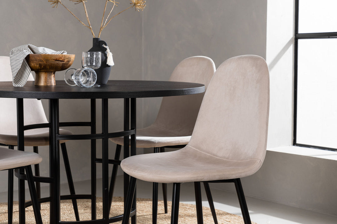 Venture Home Copenhagen Dining Table - Black / Black Veneer +Polar Dining Chair - Black legs / Beige Velvet _4