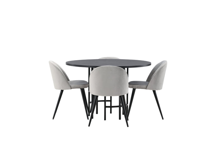 Venture Home Copenhagen Dining Table - Black / Black Veneer +Velvet Dining Chair - Light Grey / Black _4
