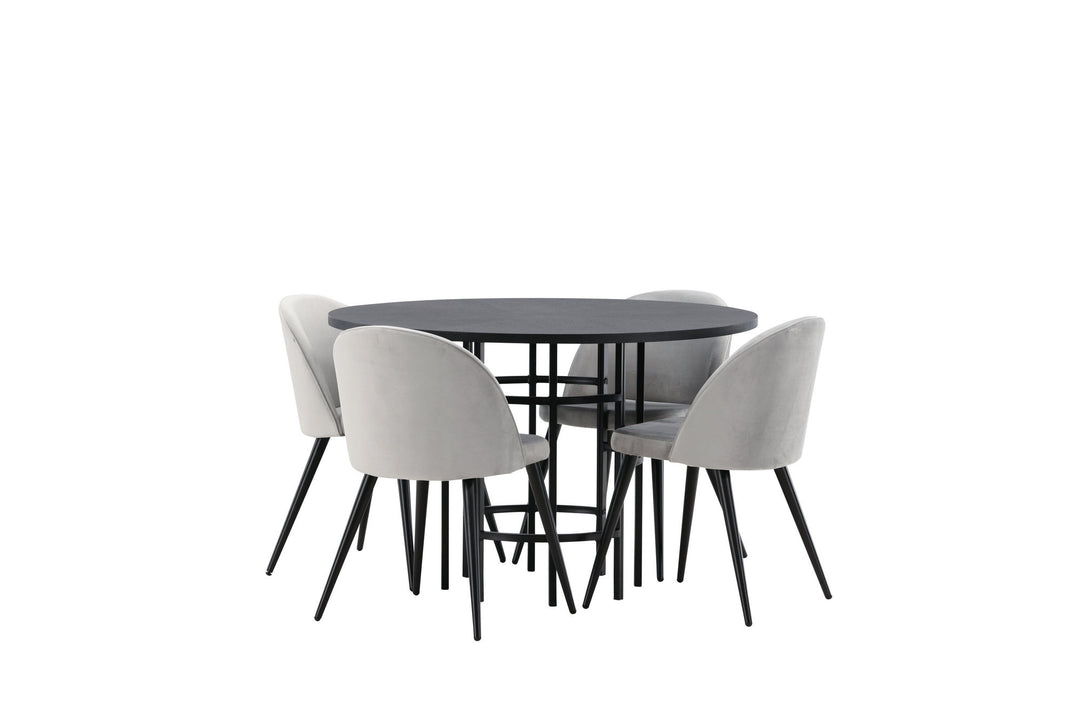 Venture Home Copenhagen Dining Table - Black / Black Veneer +Velvet Dining Chair - Light Grey / Black _4