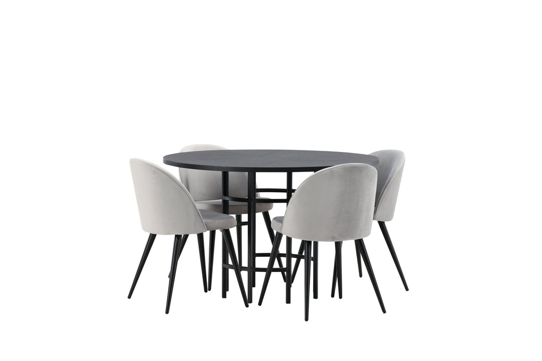 Venture Home Copenhagen Dining Table - Black / Black Veneer +Velvet Dining Chair - Light Grey / Black _4