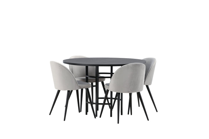 Venture Home Copenhagen Dining Table - Black / Black Veneer +Velvet Dining Chair - Light Grey / Black _4
