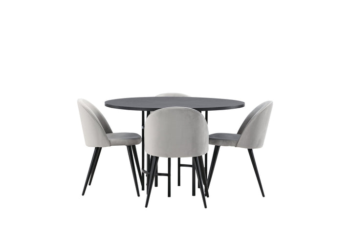 Venture Home Copenhagen Dining Table - Black / Black Veneer +Velvet Dining Chair - Light Grey / Black _4