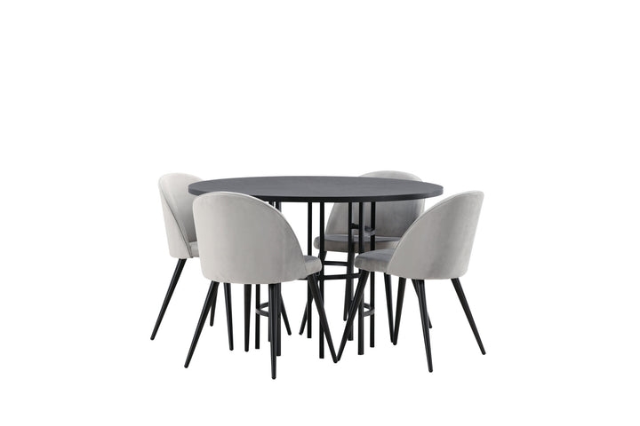 Venture Home Copenhagen Dining Table - Black / Black Veneer +Velvet Dining Chair - Light Grey / Black _4