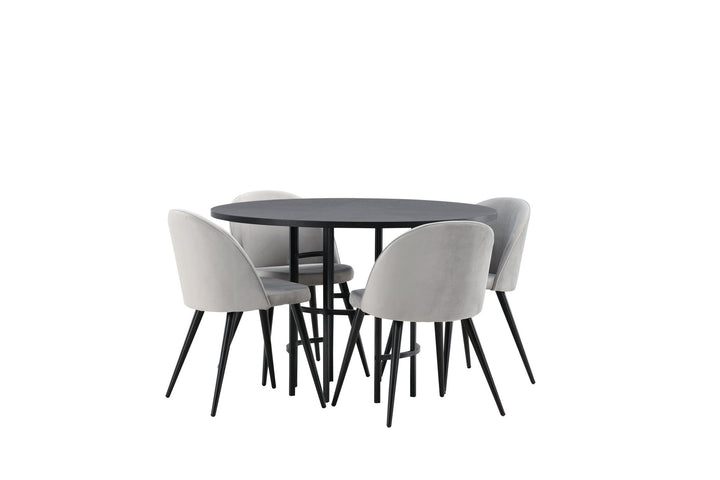 Venture Home Copenhagen Dining Table - Black / Black Veneer +Velvet Dining Chair - Light Grey / Black _4
