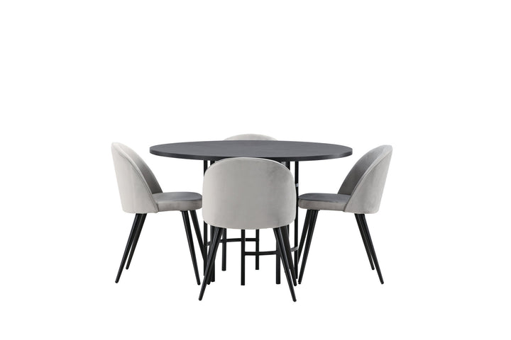 Venture Home Copenhagen Dining Table - Black / Black Veneer +Velvet Dining Chair - Light Grey / Black _4