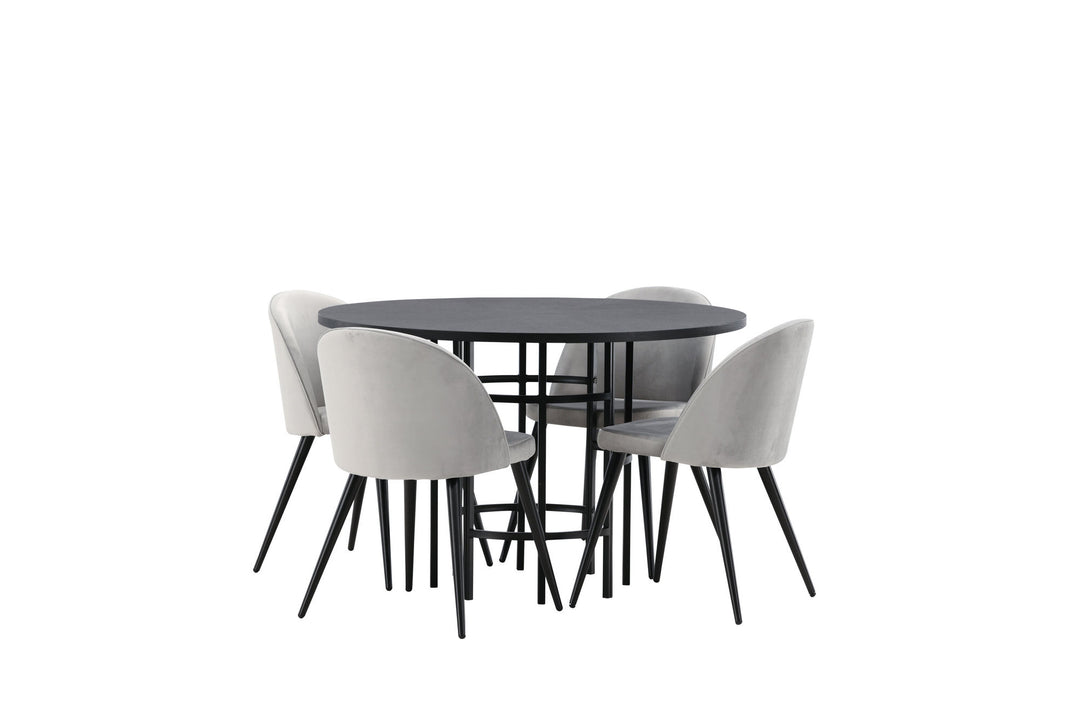 Venture Home Copenhagen Dining Table - Black / Black Veneer +Velvet Dining Chair - Light Grey / Black _4