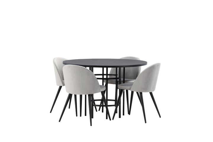 Venture Home Copenhagen Dining Table - Black / Black Veneer +Velvet Dining Chair - Light Grey / Black _4