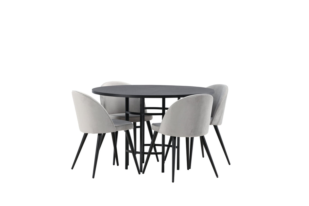 Venture Home Copenhagen Dining Table - Black / Black Veneer +Velvet Dining Chair - Light Grey / Black _4