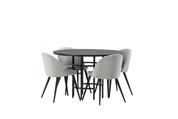 Venture Home Copenhagen Dining Table - Black / Black Veneer +Velvet Dining Chair - Light Grey / Black _4