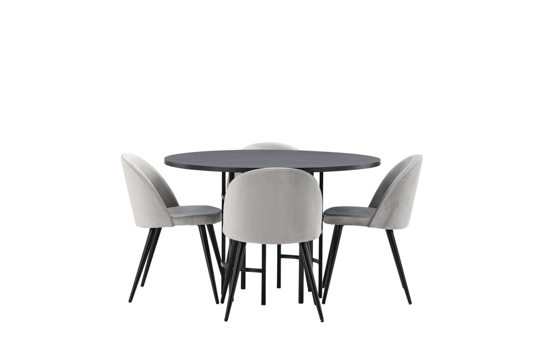 Venture Home Copenhagen Dining Table - Black / Black Veneer +Velvet Dining Chair - Light Grey / Black _4