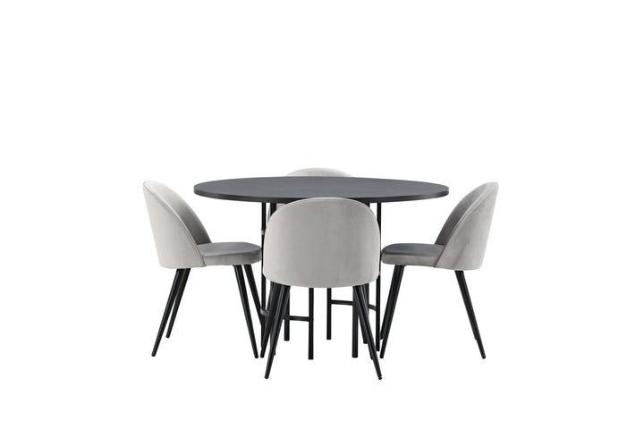 Venture Home Copenhagen Dining Table - Black / Black Veneer +Velvet Dining Chair - Light Grey / Black _4