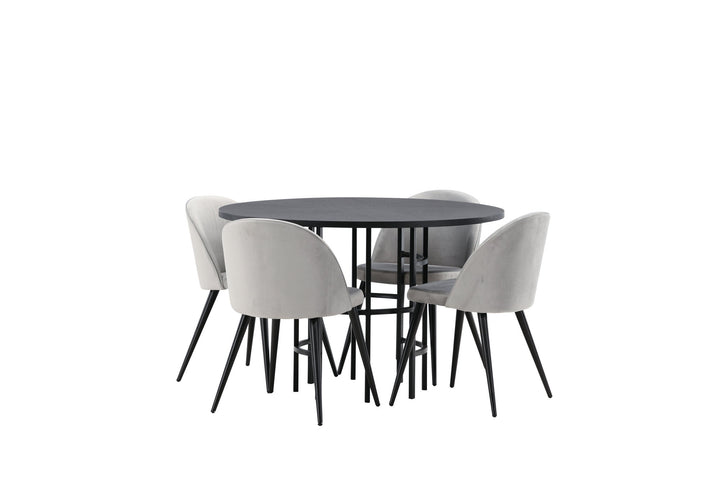 Venture Home Copenhagen Dining Table - Black / Black Veneer +Velvet Dining Chair - Light Grey / Black _4