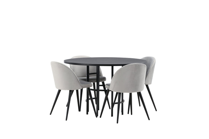 Venture Home Copenhagen Dining Table - Black / Black Veneer +Velvet Dining Chair - Light Grey / Black _4