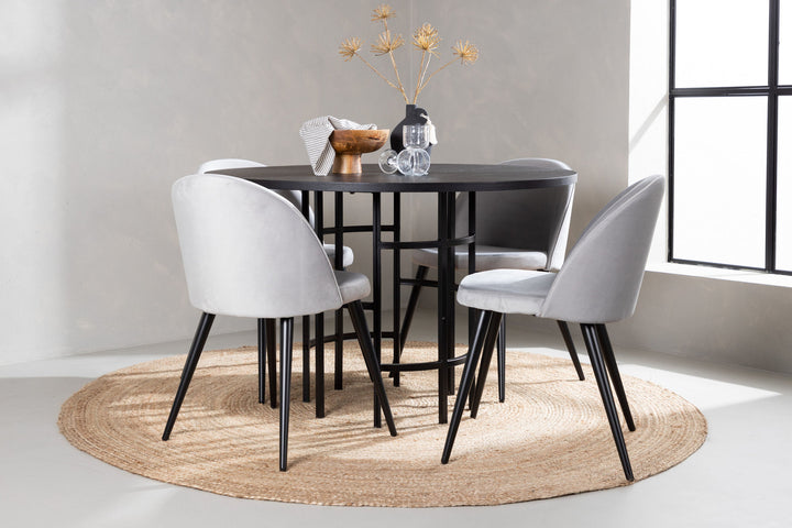 Venture Home Copenhagen Dining Table - Black / Black Veneer +Velvet Dining Chair - Light Grey / Black _4
