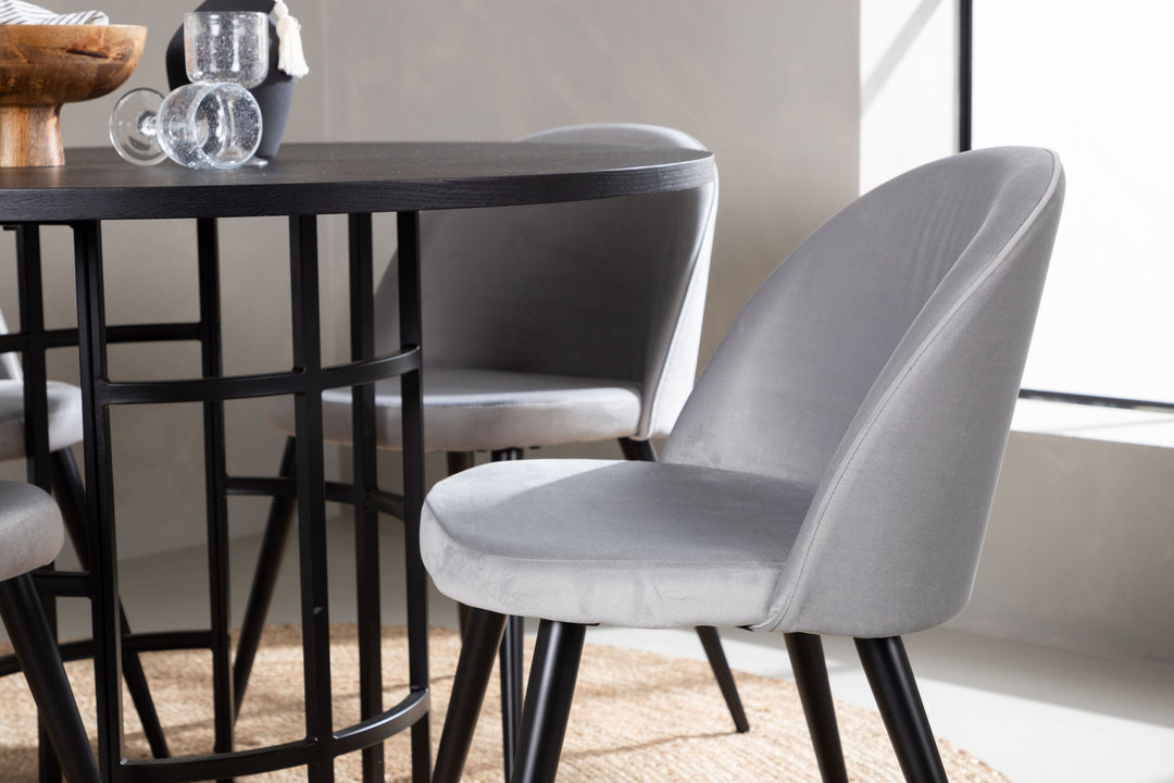Venture Home Copenhagen Dining Table - Black / Black Veneer +Velvet Dining Chair - Light Grey / Black _4