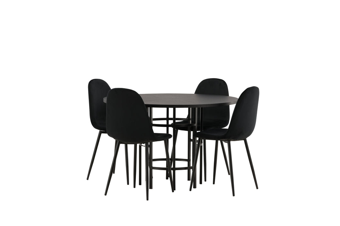 Venture Home Copenhagen Dining Table - Black / Black Veneer +Polar Dining Chair - Black legs / Black Velvet _4