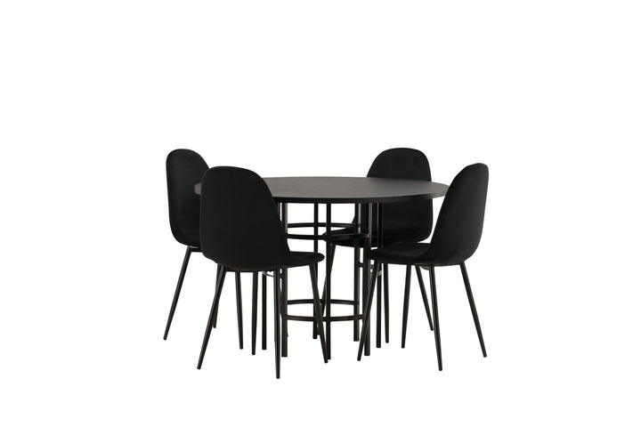 Venture Home Copenhagen Dining Table - Black / Black Veneer +Polar Dining Chair - Black legs / Black Velvet _4