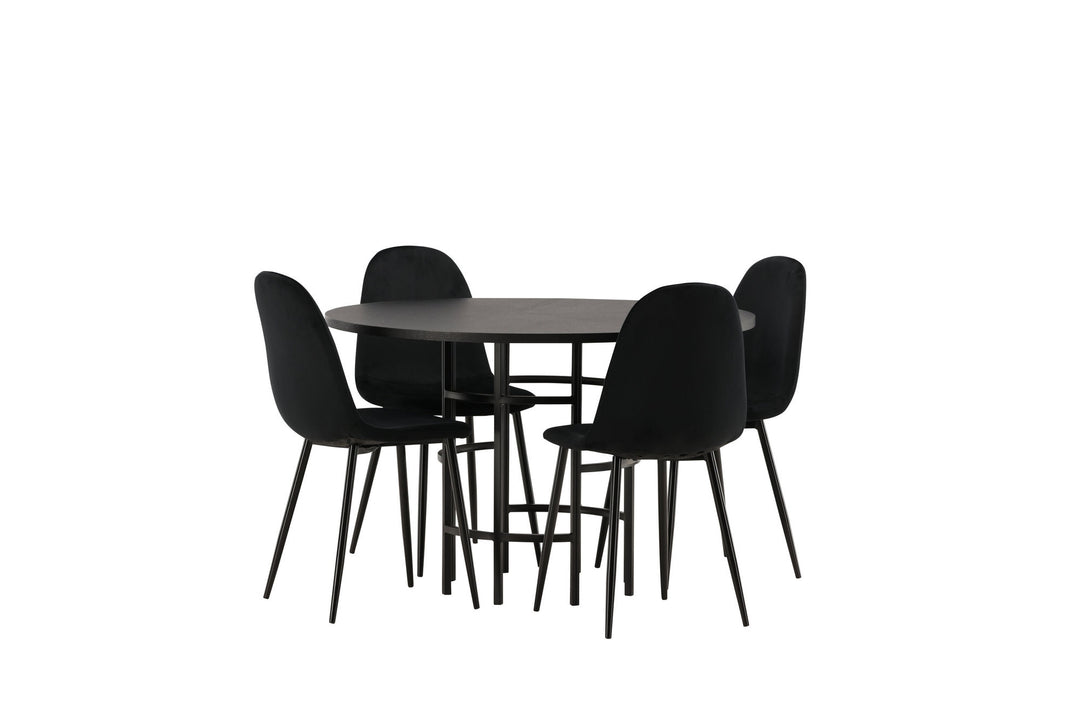 Venture Home Copenhagen Dining Table - Black / Black Veneer +Polar Dining Chair - Black legs / Black Velvet _4