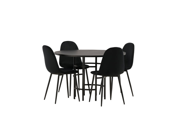Venture Home Copenhagen Dining Table - Black / Black Veneer +Polar Dining Chair - Black legs / Black Velvet _4