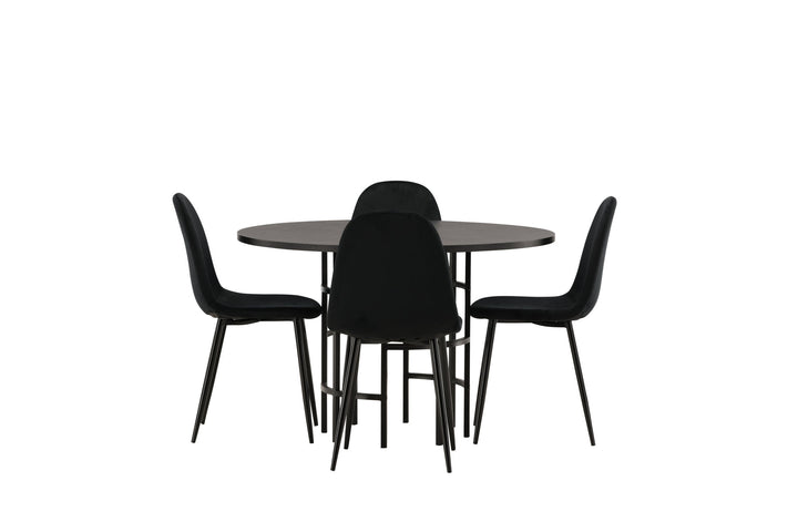 Venture Home Copenhagen Dining Table - Black / Black Veneer +Polar Dining Chair - Black legs / Black Velvet _4