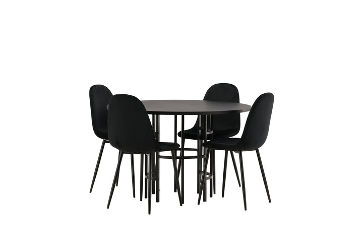 Venture Home Copenhagen Dining Table - Black / Black Veneer +Polar Dining Chair - Black legs / Black Velvet _4