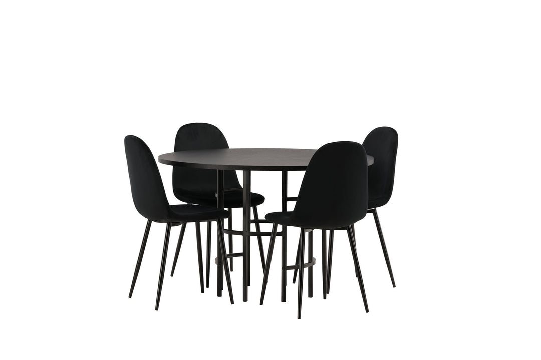 Venture Home Copenhagen Dining Table - Black / Black Veneer +Polar Dining Chair - Black legs / Black Velvet _4