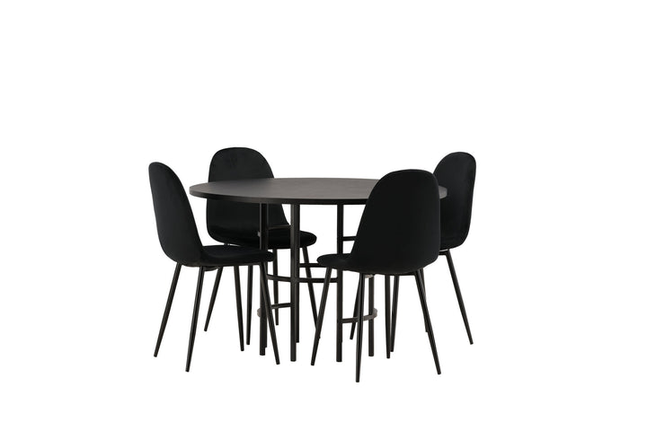 Venture Home Copenhagen Dining Table - Black / Black Veneer +Polar Dining Chair - Black legs / Black Velvet _4