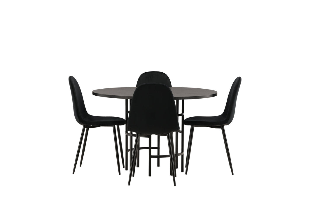 Venture Home Copenhagen Dining Table - Black / Black Veneer +Polar Dining Chair - Black legs / Black Velvet _4