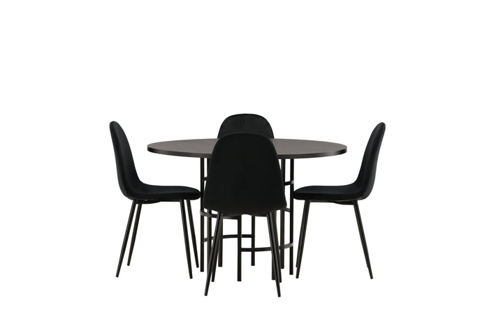 Venture Home Copenhagen Dining Table - Black / Black Veneer +Polar Dining Chair - Black legs / Black Velvet _4