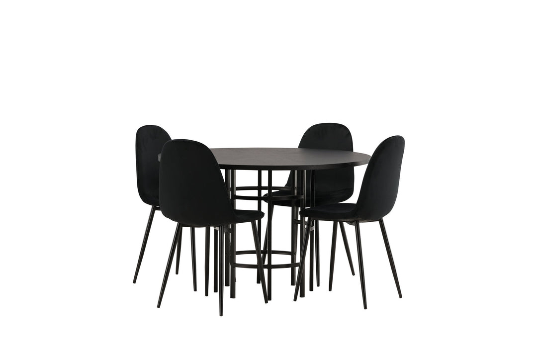Venture Home Copenhagen Dining Table - Black / Black Veneer +Polar Dining Chair - Black legs / Black Velvet _4