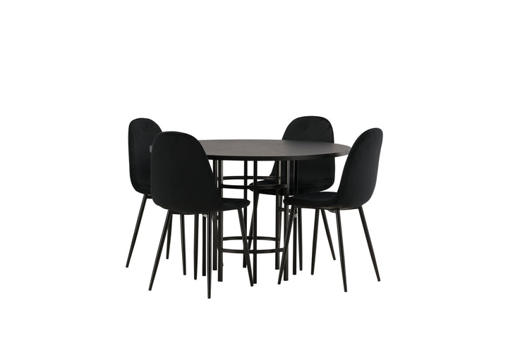 Venture Home Copenhagen Dining Table - Black / Black Veneer +Polar Dining Chair - Black legs / Black Velvet _4