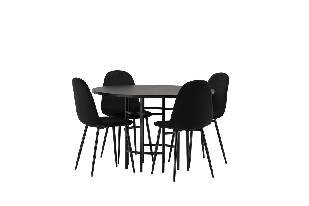 Venture Home Copenhagen Dining Table - Black / Black Veneer +Polar Dining Chair - Black legs / Black Velvet _4