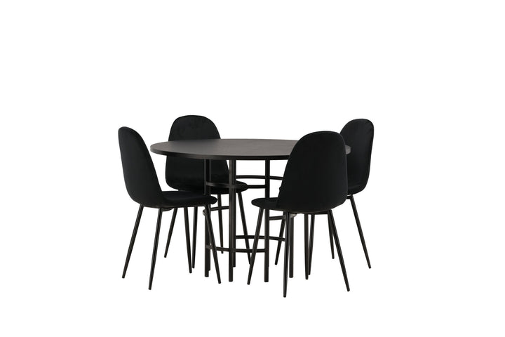 Venture Home Copenhagen Dining Table - Black / Black Veneer +Polar Dining Chair - Black legs / Black Velvet _4